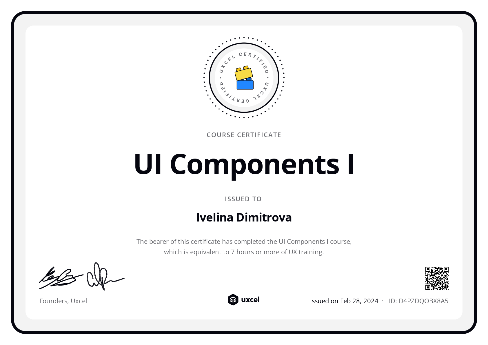 Ivelina Dimitrova's certificate